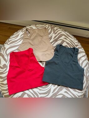 3-Pack Ribbed Tank Tops - Red, Beige, Charcoal